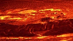 Close lava river Night Glowing Hot flow from Kilauea Active Volcano Puu Oo Vent