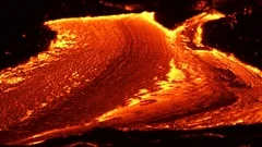 River of lava 1 Night Glowing Hot flow from Kilauea Active Volcano Puu Oo Vent