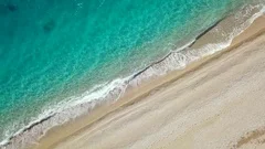 Top view of a deserted beach. Greek coast of the Ionian Sea