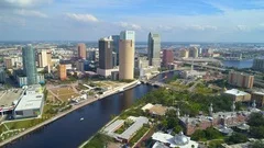 Drone approaching Downtown Tampa aerial video 4k 60p