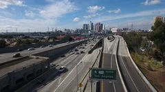 Aerial over the highway that leads to L.A. city in California