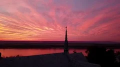 Aerial church drone Mississippi river