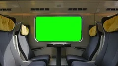 4K Wide Angle Train Window Seats, Metro Passenger Train Green Screen Key