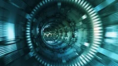 Abstract looped background with animation of flight in sci-fi tunnel with
