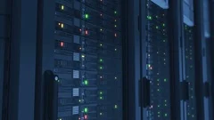 Beautiful Working Servers Close-up in Modern Data Center. Cloud Computing Data