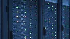 Close-up Servers in Modern DataCenter. Cloud Computing Data Storage. Heavy 3d
