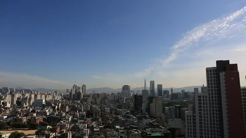 0856 Elevated View of Gangnam Skyline with Tilt Down, Seoul South Korea 2 Stock Footage 338160249