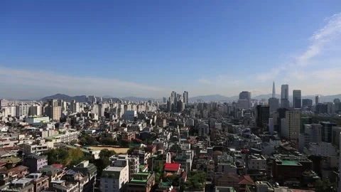 0857 Elevated View of Gangnam Skyline with light pan, Seoul South Korea Stock Footage 338160355