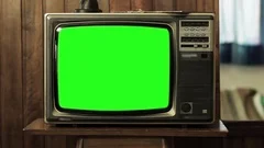Old Retro TV Green Screen. Zoom In.