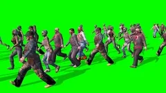 Invasion Zombies Horde Runcycle Side Green Screen 3D Rendering Animation