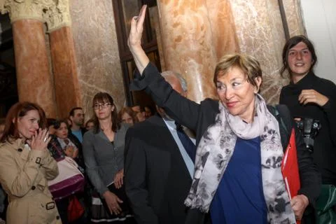 Sofia, Bulgaria - September 26, 2014: Bulgarian-French philosopher Julia Kristeva during her visit to Sofia University St. Kliment Ohridski. xkwx julia, kristeva, krasteva, bulgaria, sofia, france, french, bulgarian, philosopher, writer, psychoanalyst, novelist, great, mind, editorial, aula, university, lecturer, paris, feminist, portrait, professor
