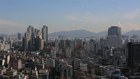 0863 Elevated Medium Shot of Gangnam Office Buildings, Seoul South Korea Stock Footage 338160477