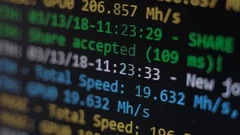 Mining process of ethereum on screen of a pc