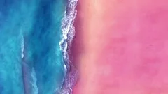 Aerial view of Pink Sand Beach and Blue Ocean, 4K Drone Footage