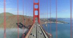 Aerial view of the Golden Gate Bridge in fog. San Francisco. Drone. California