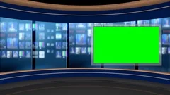 125 HD News TV Virtual Studio Green Screen Background blue control room Monit