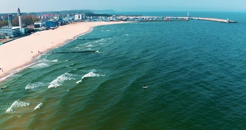 0882 The drone flies over the beach in Wlasyslawowo at sunny day Stock Footage 112109356