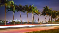 Hot Miami Florida Night Tropical Traffic Timelapse