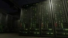 Data center server racks blinking LED lights
