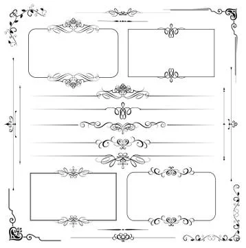 0901 Vector-Calligraphic-Frames-set-black Stock Illustration