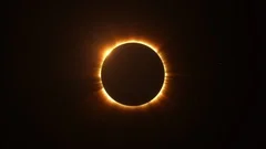 Rotating Flare Solar Eclipse with Light Rays over Starry Sky Loop