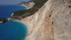 Porto Katsiki Dream beach from above. Steep cliffs crystal clear blue turquoise