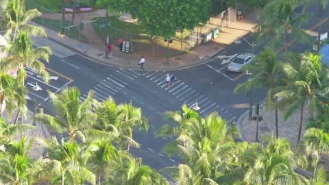 09/10/2024.Bird's eye view of an intersection in Honolulu in 4k Stock Footage 285603550