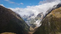 Time lapse view of valley landscape along the Milford Track at the Mackinnon