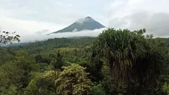 Aerial video of Arenal Volcano Costa Rica and jungle foliage