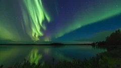 Aurora Borealis outburst over reflective Alaskan Lake