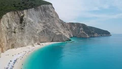 Aerial - Famous beach of Porto Katsiki on the island of Lefkada in Ionian Sea