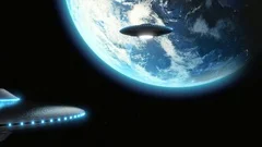 UFO Flying saucer alien invasion over earth, hundreds of space craft swarm