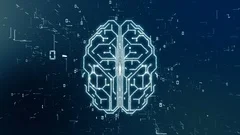 Artificial intelligence (AI) brain animation, big data flow analysis, deep