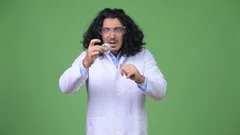 Crazy scientist playing with fidget spinner