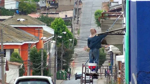 0936 Painting on scaffold Stock Footage 34245459