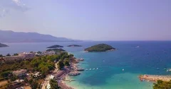 Aerial Ksamil Flyover Islands Blue Sea Exotic Albania Sarande