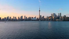 Aerial View of Toronto Skyline and Lake Ontario at Sunset, Ontario, Canada