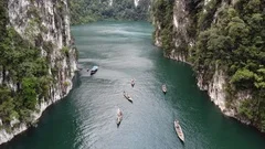 Drone aerial shot, top view of Khao Sok National Park, It is another destination