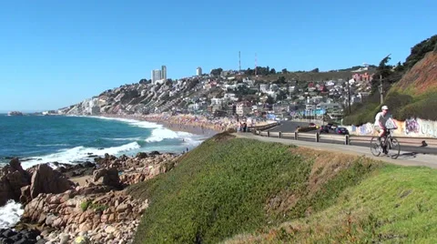 0974 Sun and waves at Viña del Mar, Chile Stock Footage 33862880