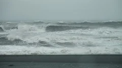 Gale Force Hurricane Winds Atlantic Storm, Breaking Waves at Reykjanes Peninsula