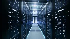 Moving Through Endless Data Center with Server Racks Full