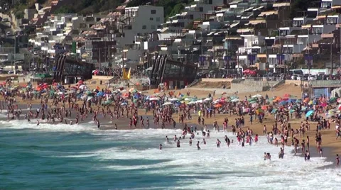 0980 Waves at the beach, Viña del Mar, Chile Stock Footage 33868736
