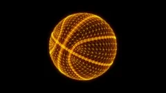 digital wireframe basketball rotation loop over black background 4k