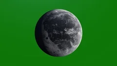 4K Green Screen Moon Rotating. High detailed texture