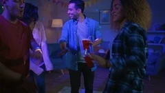 At the College House Party: Sexy Couple Dances with Diverse Group of Friends