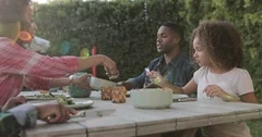 African American family having a family meal outdoors