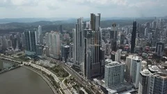 Aerial view: Panama City skyscrapers skyline. Tall Buildings Financial District