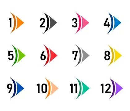 From 1 to 12 arrow shape style bullet number Stock Illustration