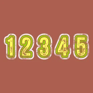 1 2 3 4 5 - Grunge Colorful Retro Numbers Stock Illustration