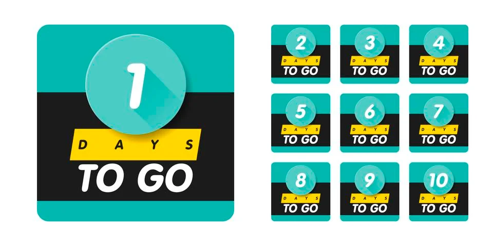 1, 2, 3, 4, 5, 6, 7, 8, 9, 10, days to go. Vector flat illustration. Group pi Stock Illustration